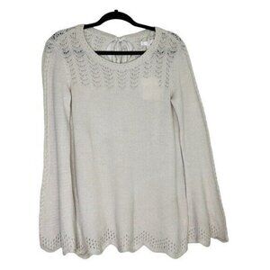 Lc LAUREN CONRAD, Sz Medium Ivory Sweater w/Scalloped Hem & Tie at Back Neck